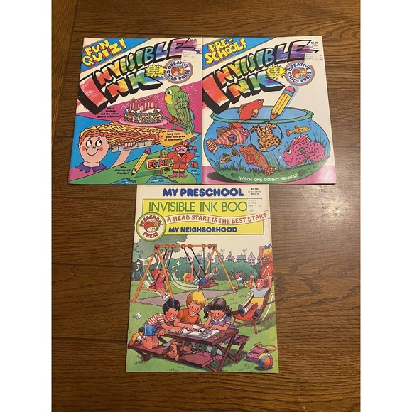 Other - Vintage 1986 Creative Child Press Invisible Ink Activity Books Quiz Lot Of 3 NOS